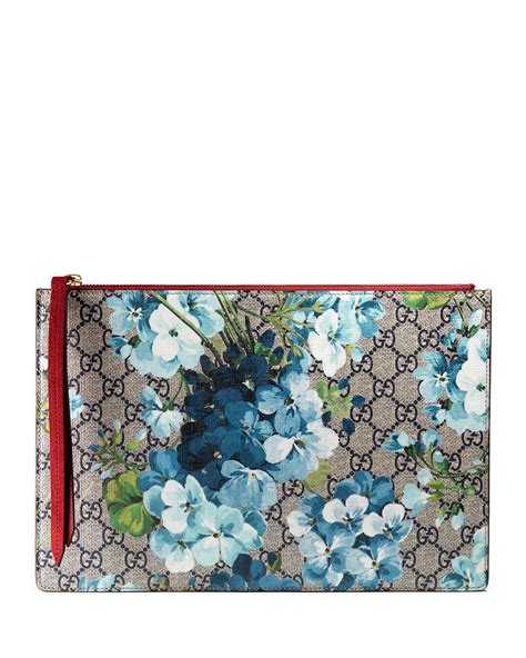 gucci blooms large pouch|GUCCI GG Supreme Monogram Blooms Large Zip Pouch Blue .